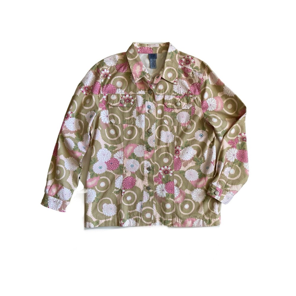 Cambridge Dry Goods Womens Floral Jean Jacket Size 12 Cottagecore Garden Vintage